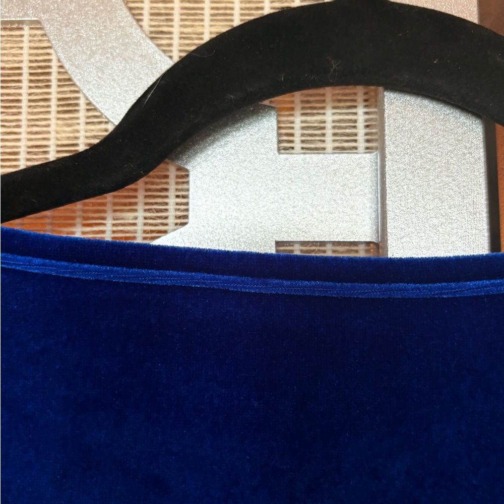 SHEIN Royal Blue Velvet Blouse with Cream Lace - Picture 5 of 6